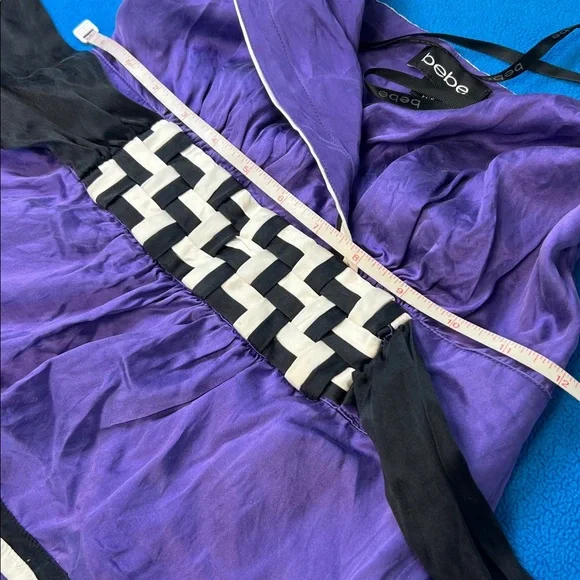 Bebe 2008 Silky Purple Peplum Deep Plunge Halter XS - Picture 15 of 16